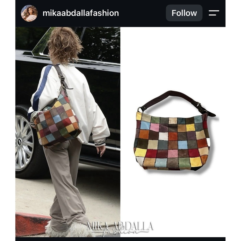 Lucky Brand Large Patchwork Leather Suede Hobo Shoulder Bag Purse Mika Abdalla - Picture 15 of 16